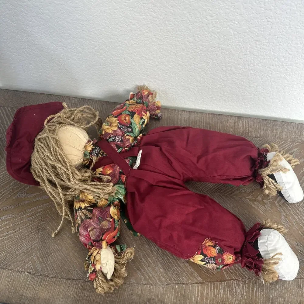Vintage Fall Harvest‎ Scarecrow Doll Plush Decor Sunflower Boy Cottagecore 1996
